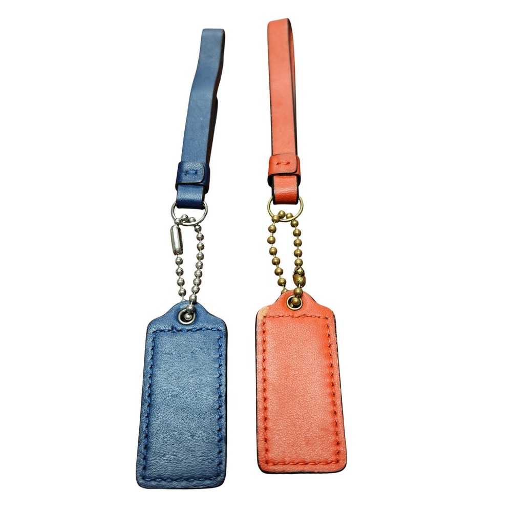 COACH Lot‎ of 2 Leather Hangtags & Wristlet Straps Blue Red Replacement Charms